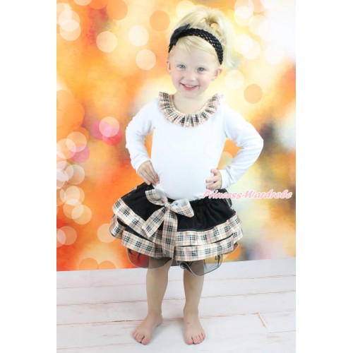White Top Gold Black Checked Lacing & Black Gold Black Checked Trimmed Pettiskirt MG1800